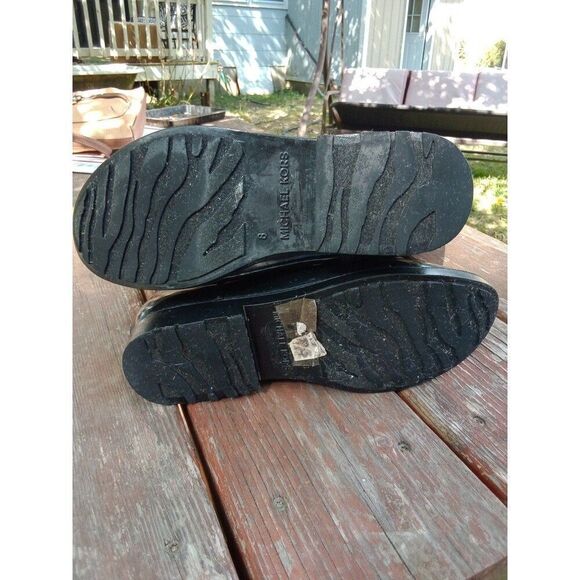 Michael Kors Boots Stockard Gloss Rubber Rain Equestrian Black & Brown Sz 8 - Picture 3 of 5